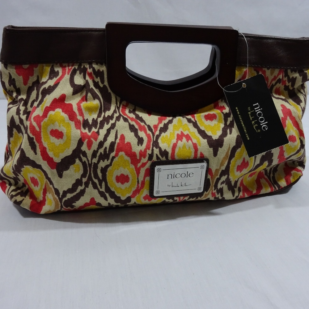Nicole Miller Womens Handbag Top Wood Handle NWT